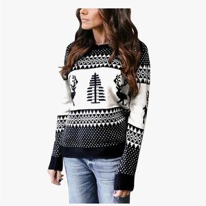 Exlura Patterns Reindeer Ugly Christmas Sweater Pullover new